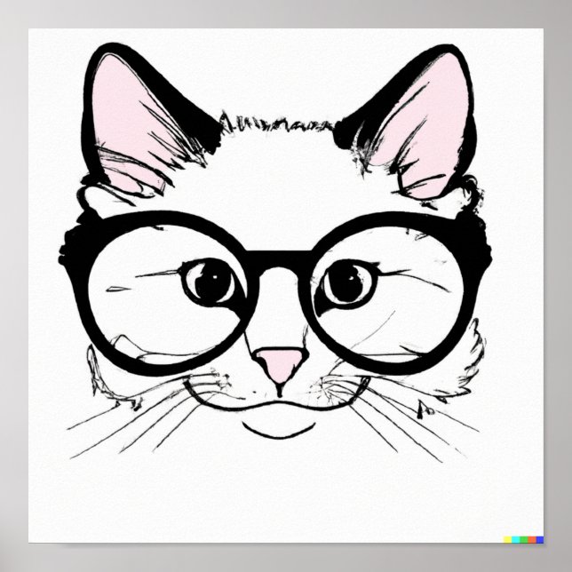 Affiche Dessin à la main Chat portant des lunettes (Devant)