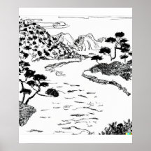 dessin à la main croquis fluvial dans l'art Ukiyo-