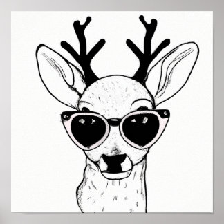 Affiche Dessin à la main de cerfs portant des lunettes