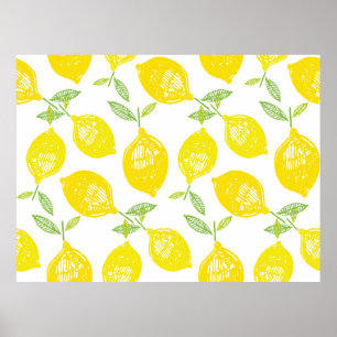 Affiche Dessin à la main doodle motif de fruits tropicaux