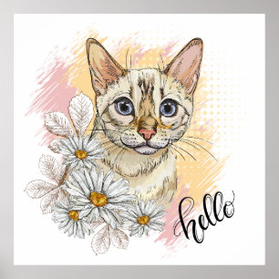 Affiche Dessin à la main drôle de bengale des neiges chat