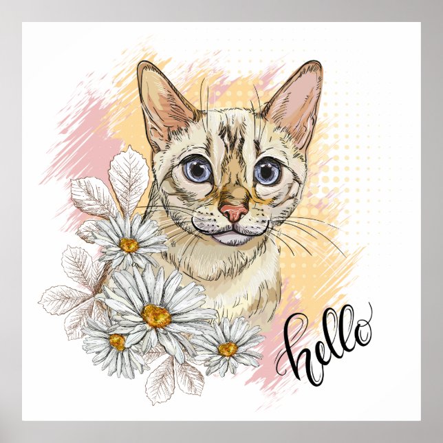 Affiche Dessin à la main drôle de bengale des neiges chat  (Devant)