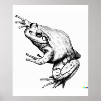 Affiche dessin à la main Frog in Ukiyo-E Style art