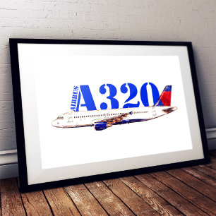 Affiche Dessin à l'aquarelle de l'avion Airbus A320
