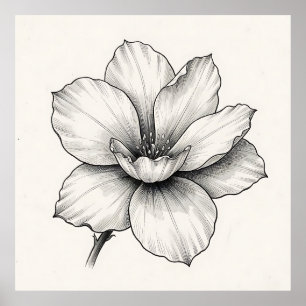 Affiche Dessin à l'encre de fleur botanique vintage en lig