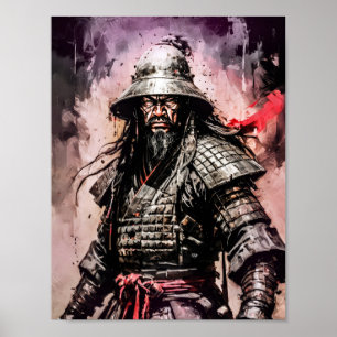 Affiche Dessin à l'encre d'un guerrier samouraï ronin