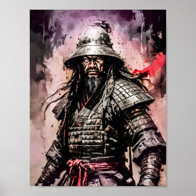 Affiche Dessin à l'encre d'un guerrier samouraï ronin (Devant)