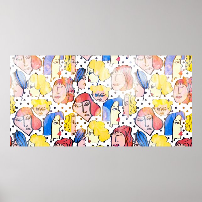 Affiche Dessin à main Abstraite femme visage dessin animé  (Devant)