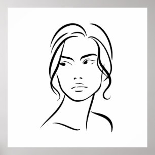 Affiche Dessin à visage féminin d'une ligne 4