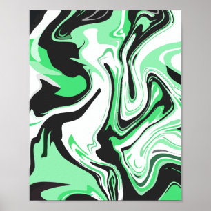 Affiche Dessin abstrait tourbillonnant vert, noir et blanc
