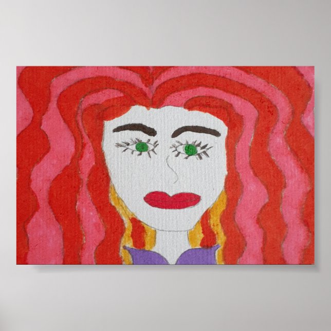 Affiche Dessin abstrait : Visage d'une fille aux cheveux r (Devant)