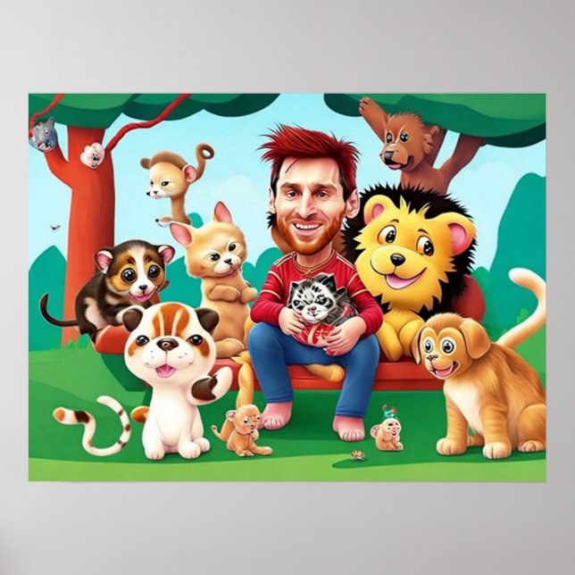 Affiche Dessin amusant image Messi animaux mignons (Devant)
