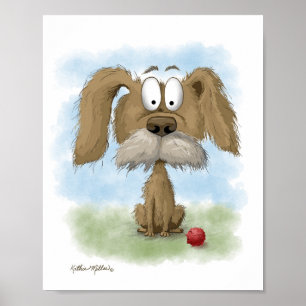 Affiche Dessin animé adorable de chien dépenaillé avec bal