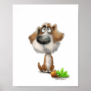 Affiche Dessin animé adorable d'un chien hirsute coupable