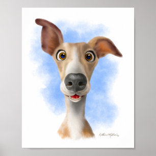 Affiche Dessin animé adorable Whippet