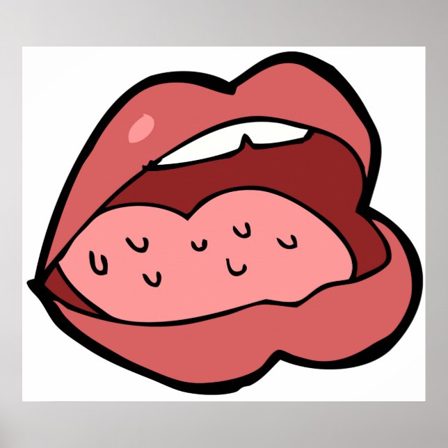 Affiche Dessin animé amusant avec bouche et lèvres ouverte (Devant)