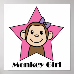 Affiche Dessin animé Clip Art Sourire Singe Fille Rose Éto