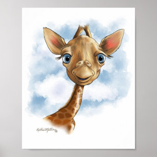 Affiche Dessin animé de bébé girafe mignon