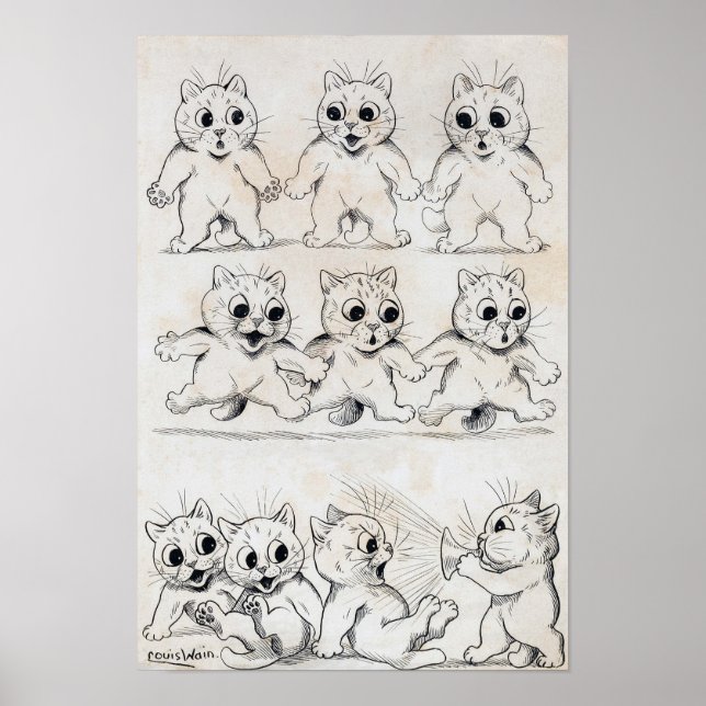 Affiche Dessin animé de chat, Louis Wain (Devant)