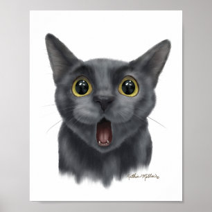 Affiche Dessin animé de chat noir drôle