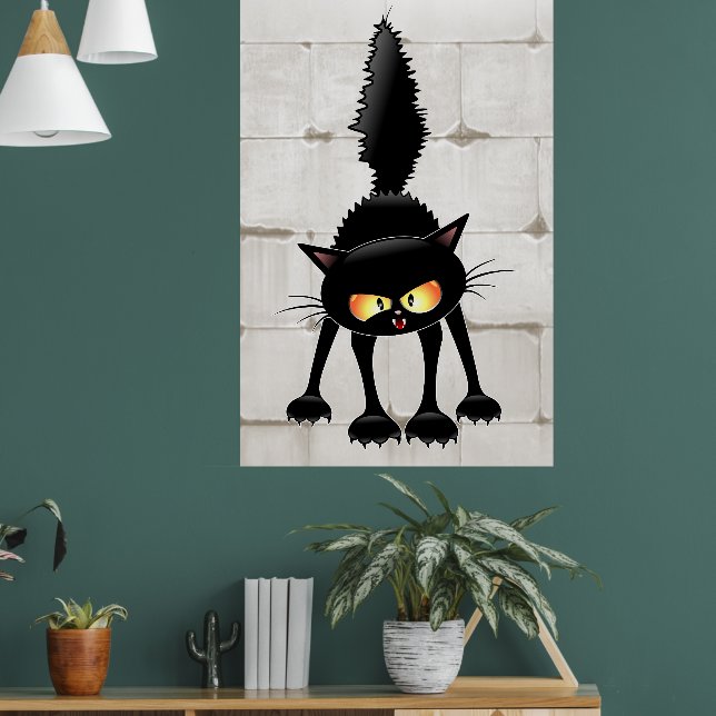Affiche Dessin animé de chat noir drôle et féroce  (Salon 1)