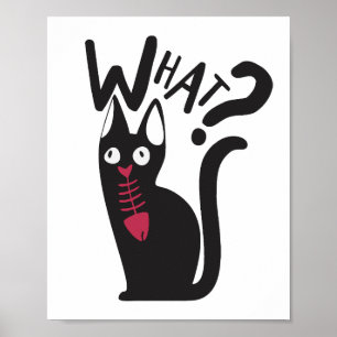 Affiche Dessin animé de chat noir drôle et mignon pour bla
