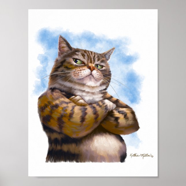 Affiche Dessin animé de chat tigré coriace (Devant)