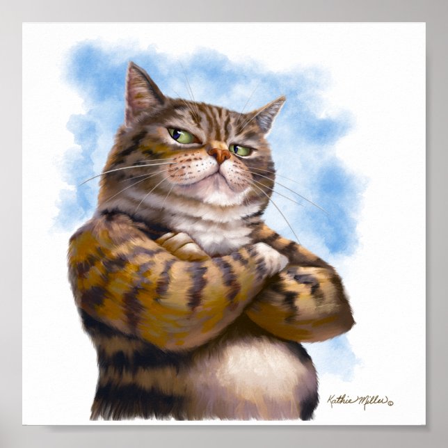 Affiche Dessin animé de chat tigré coriace (Devant)