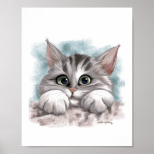 Affiche Dessin animé de chaton tabby gris adorable
