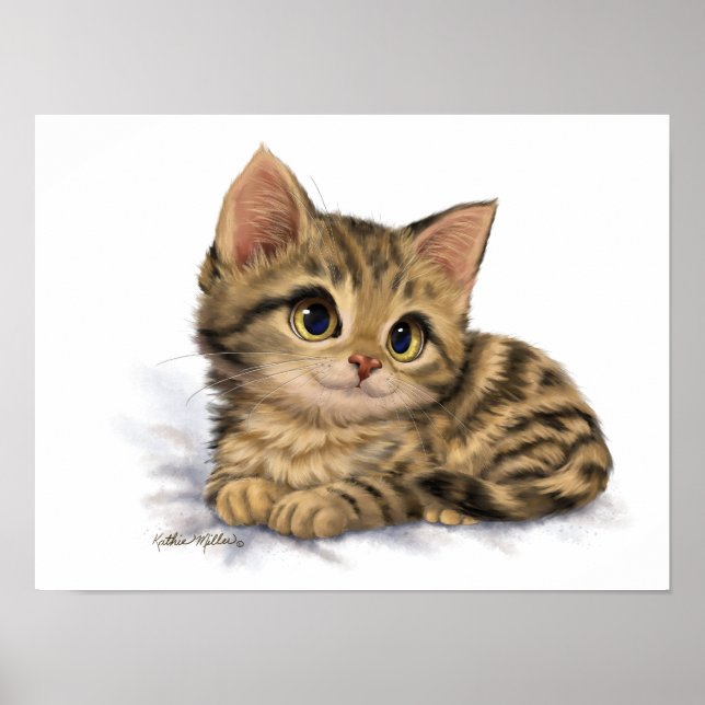 Affiche Dessin animé de chaton tabby mignon (Devant)