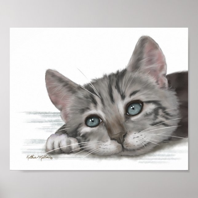 Affiche Dessin animé de chaton tabby mignon au repos (Devant)