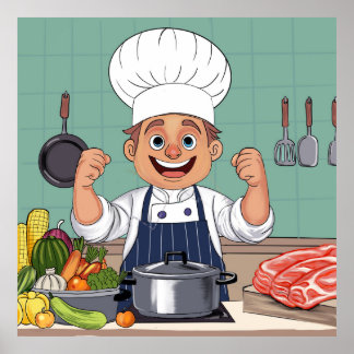 Affiche Dessin animé de chef réalisé à la main