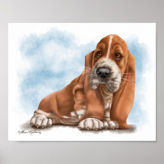 Affiche Dessin animé de chiot Basset Hound adorable (Devant)