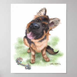 Affiche Dessin animé de chiot berger allemand adorable