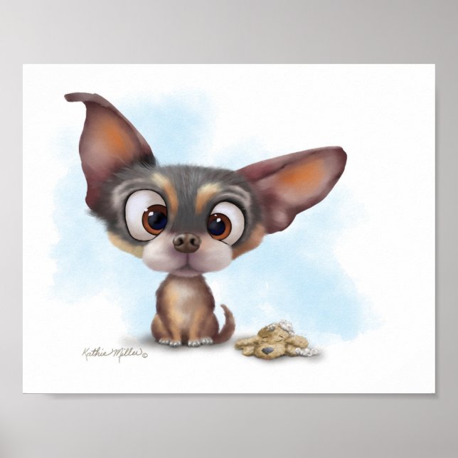 Affiche Dessin animé de chiot Chihuahua mignon (Devant)