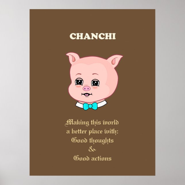 Affiche Dessin animé de cochon mignon (Devant)