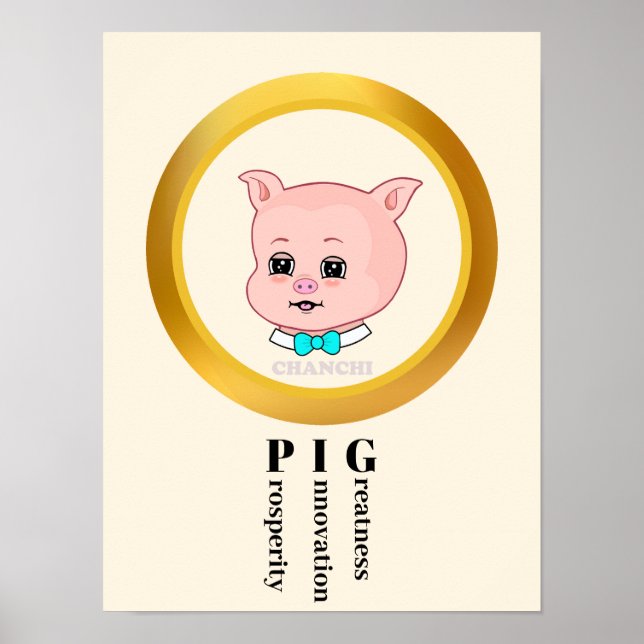 Affiche Dessin animé de cochon mignon (Devant)