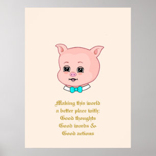 Affiche Dessin animé de cochon mignon & Mots positifs