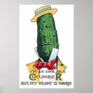 Affiche Dessin animé de concombre avec message d'amour, dr