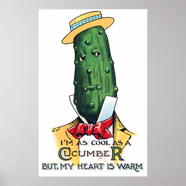 Affiche Dessin animé de concombre avec message d'amour, dr (Devant)