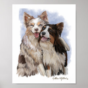 Affiche Dessin animé de deux amis Border Collie