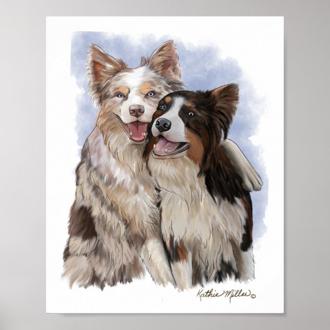Affiche Dessin animé de deux amis Border Collie (Devant)
