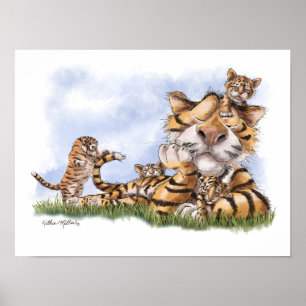 Affiche Dessin animé de famille de tigres