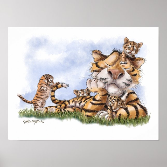Affiche Dessin animé de famille de tigres (Devant)