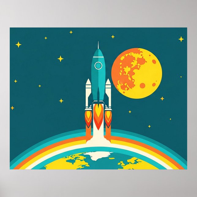 Affiche Dessin animé de fusée spatiale mignonne (Devant)