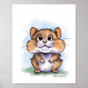 Affiche Dessin animé de hamster mignon et duveteux
