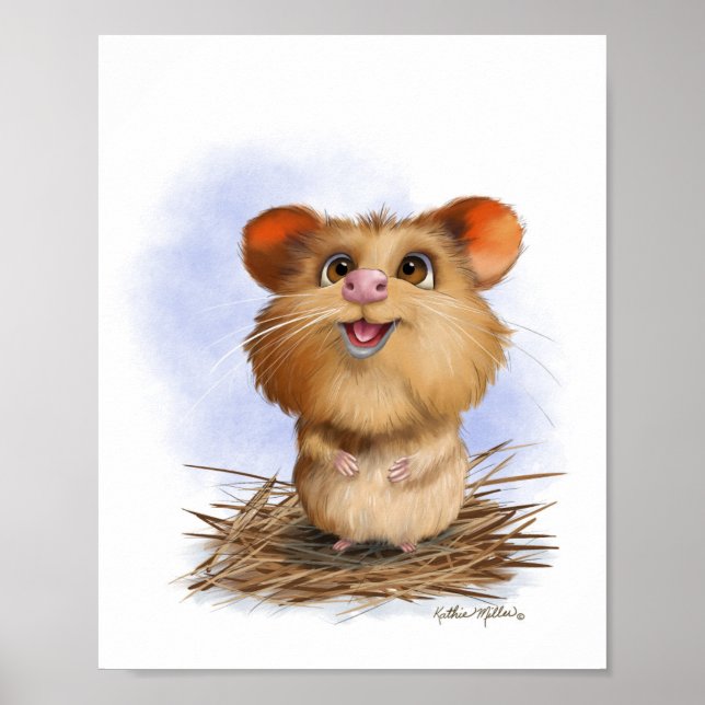 Affiche Dessin animé de hamster mignon et duveteux (Devant)