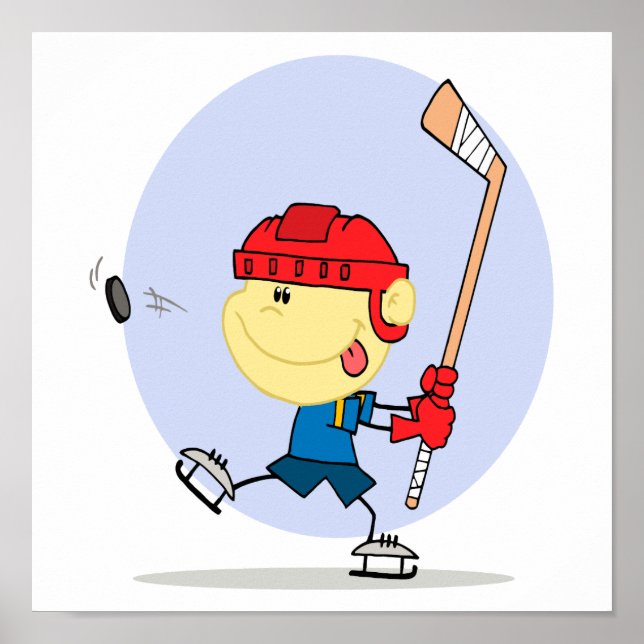 Affiche dessin animé de hockey mignon (Devant)