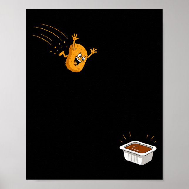 Affiche Dessin animé de nugget de poulet volant drôle de p (Devant)