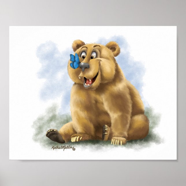Affiche Dessin animé de papillon et d'ours (Devant)